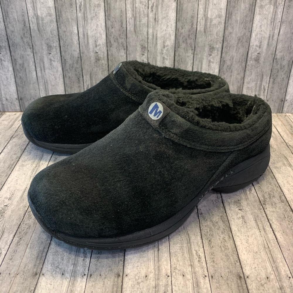 Merrell Primo Chill Slide Black Suede Wool Lined